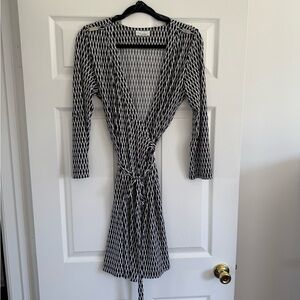Calvin Klein Black and White Patterned Wrap Dress